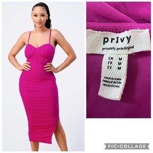 Privy Spaghetti Strap ruched Midi Dress size M